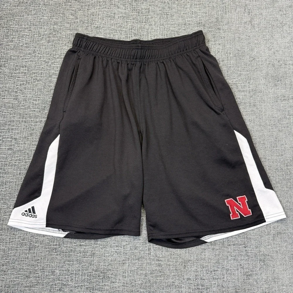 Adidas Shorts Men's XL Black Nebraska Huskers Climalite Athletic Basketball